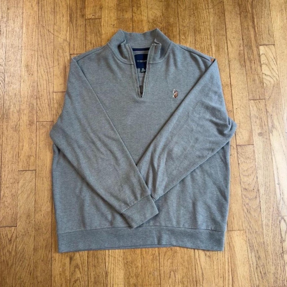 US Polo Assn Mens Gray Quarter Zip Pullover Sweater Ribbed Knit XL